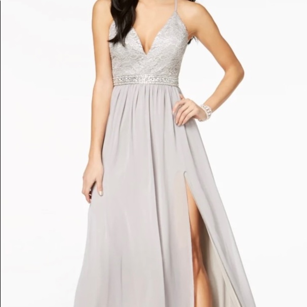 Emerald Sundae Junior's Embellished Lace Bodice Gown Grey Size XL